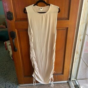 SHEIN Cream Sleeveless Ruched Midi Dress